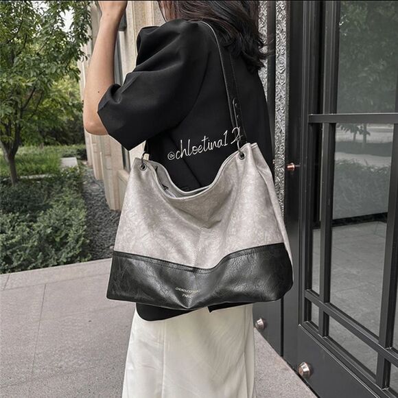 New Hobo Handbags for Women Vegan Leather Contrast Colors Top Handle Satchel Bag - Picture 7 of 16